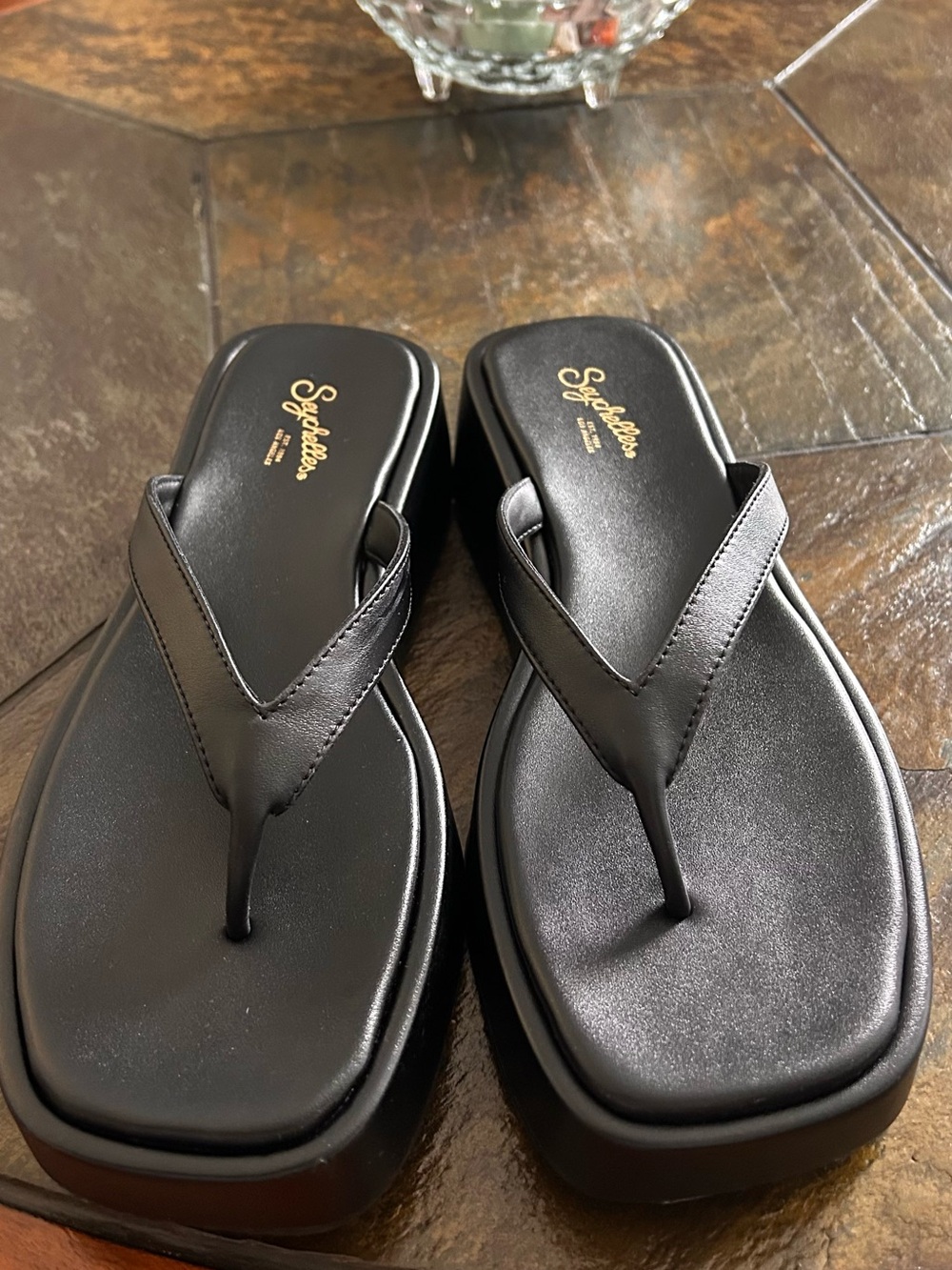 Seychelles Black Platform Flip Flop Sandals